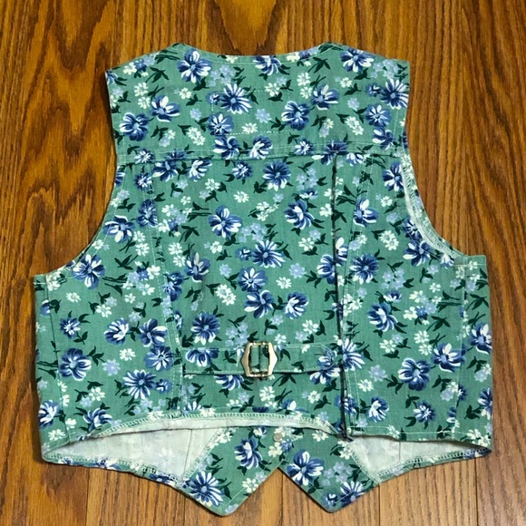 Vintage Wet Seal 90s Denim Vest, Crop, S, STEEL Jeans Floral Cottage - Picture 5 of 8